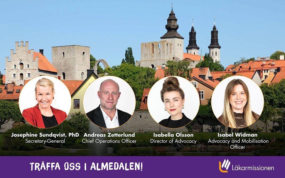 Kollage med Läkarmissionens 4 representanter i Almedalen 2026